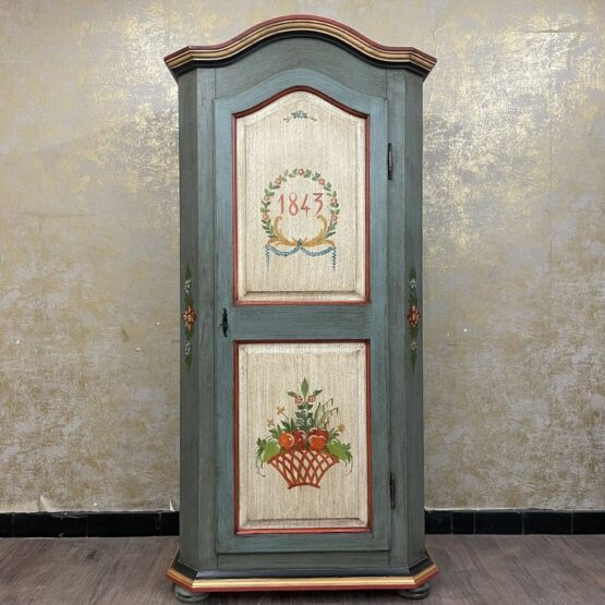 Landhaus 1-türig Schmal Dielenschrank Antik Blau