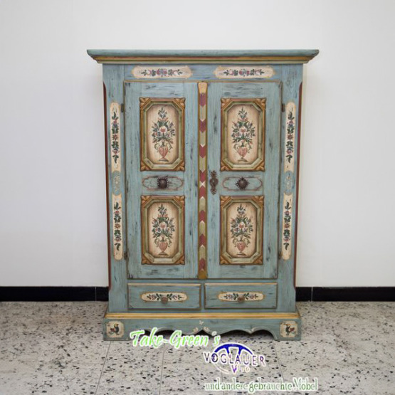 Voglauer Bauernschrank Altblau mit Schubladen | Anno 1700