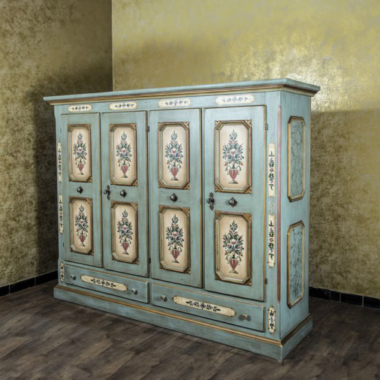 Voglauer Kleiderschrank Viertürig Altblau | Anno 1700