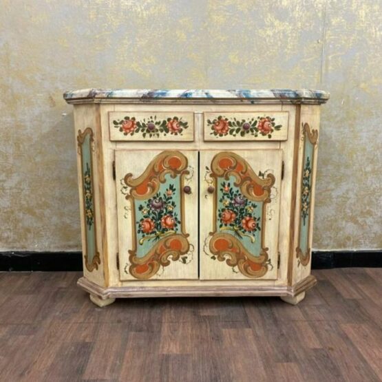 Landhaus Kommode Schränkchen weiß creme bemalt floral